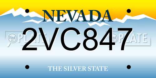 2VC847 Nevada License Plate