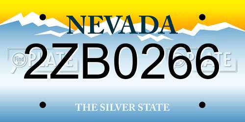 2ZB0266 Nevada License Plate