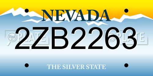 2ZB2263 Nevada License Plate
