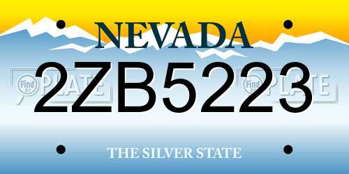 2ZB5223 Nevada License Plate