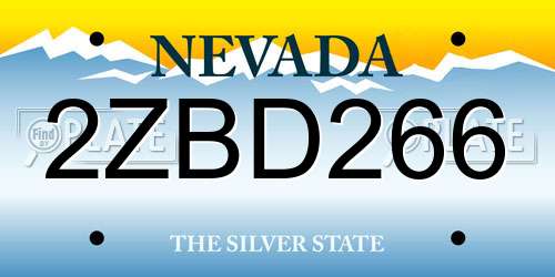 2ZBD266 Nevada License Plate