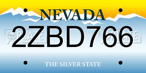 2ZBD766 Nevada License Plate