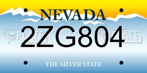 2ZG804 Nevada License Plate