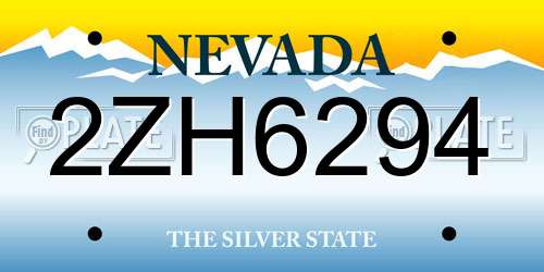 2ZH6294 Nevada License Plate
