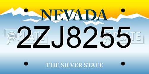 2ZJ8255 Nevada License Plate