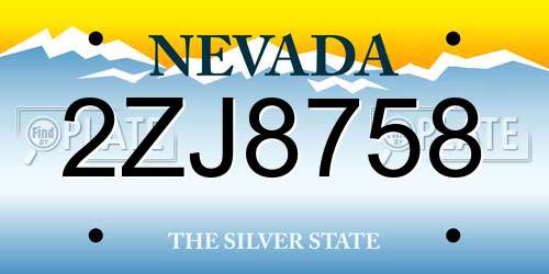 2ZJ8758 Nevada License Plate