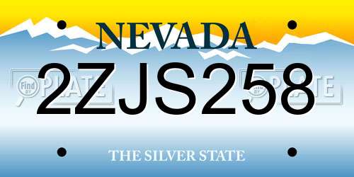 2ZJS258 Nevada License Plate