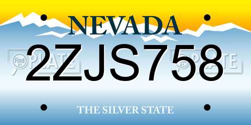 2ZJS758 Nevada License Plate