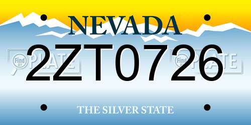 2ZT0726 Nevada License Plate
