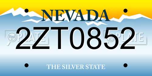 2ZT0852 Nevada License Plate