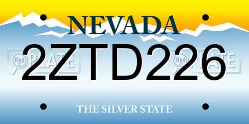 2ZTD226 Nevada License Plate