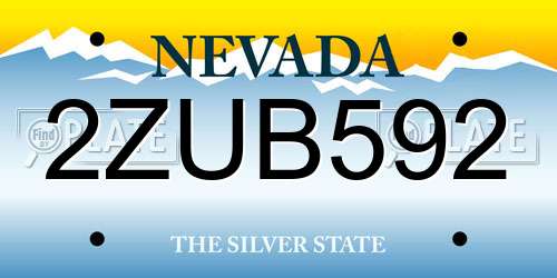 2ZUB592 Nevada License Plate
