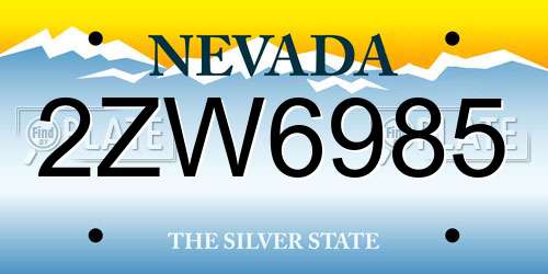 2ZW6985 Nevada License Plate