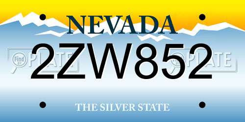2ZW852 Nevada License Plate