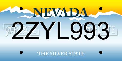2ZYL993 Nevada License Plate