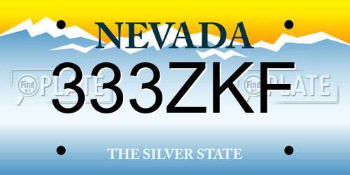 333ZKF Nevada License Plate