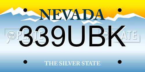 339UBK Nevada License Plate