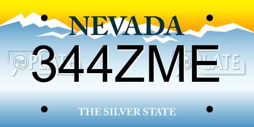 344ZME Nevada License Plate