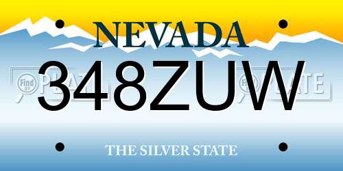 348ZUW Nevada License Plate