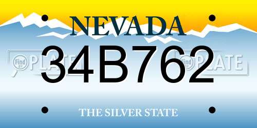 34B762 Nevada License Plate