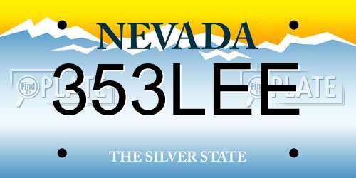 353LEE Nevada License Plate