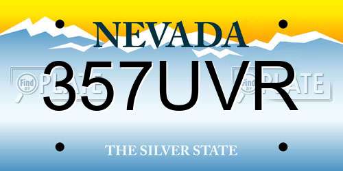 357UVR Nevada License Plate