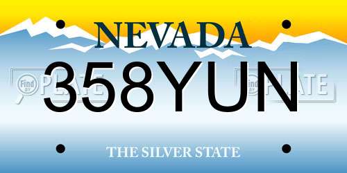 358YUN Nevada License Plate
