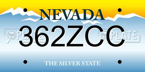 362ZCC Nevada License Plate