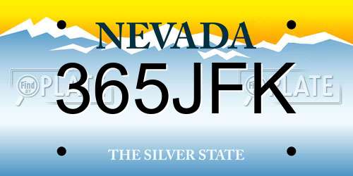 365JFK Nevada License Plate