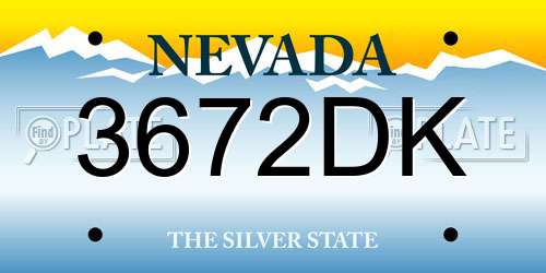 3672DK Nevada License Plate