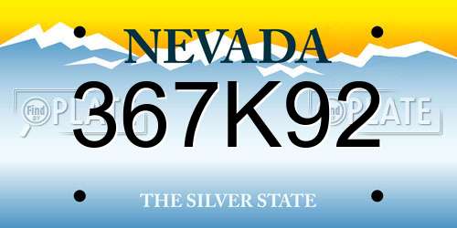 367K92 Nevada License Plate