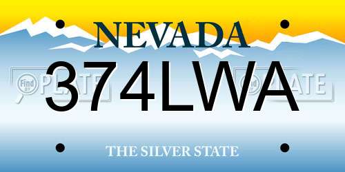 374LWA Nevada License Plate