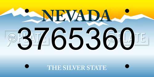 3765360 Nevada License Plate