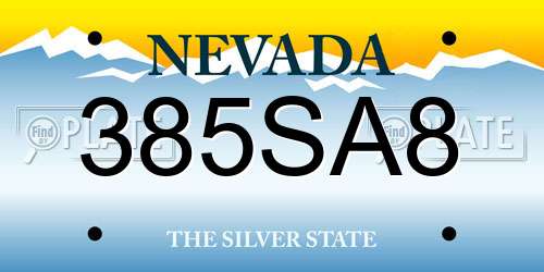 385SA8 Nevada License Plate