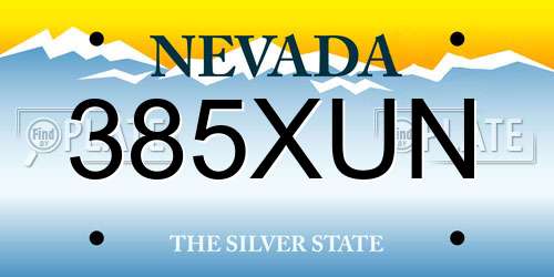 385XUN Nevada License Plate