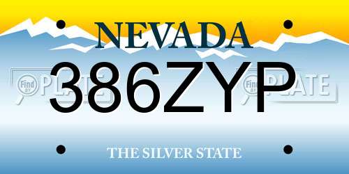 386ZYP Nevada License Plate