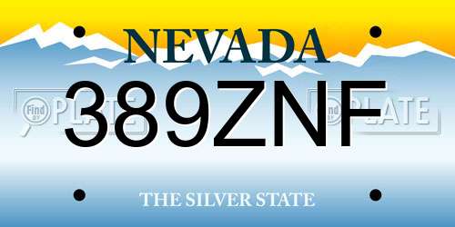 389ZNF Nevada License Plate