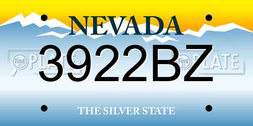 3922BZ Nevada License Plate