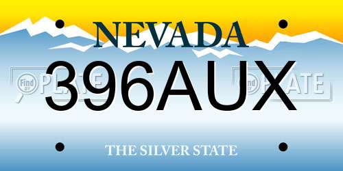 396AUX Nevada License Plate