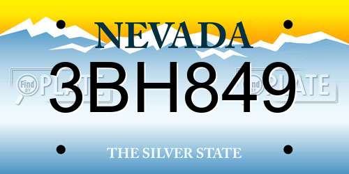 3BH849 Nevada License Plate