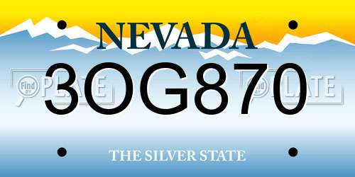 3OG870 Nevada License Plate