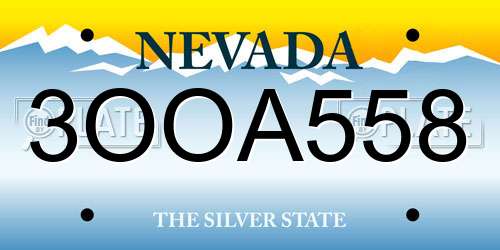 3OOA558 Nevada License Plate