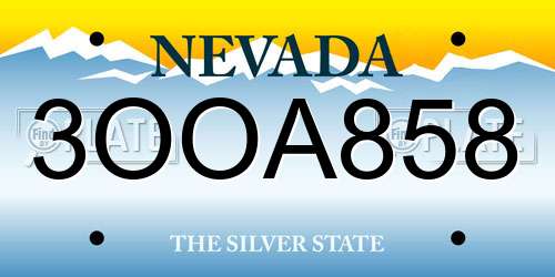 3OOA858 Nevada License Plate