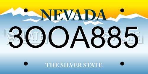 3OOA885 Nevada License Plate