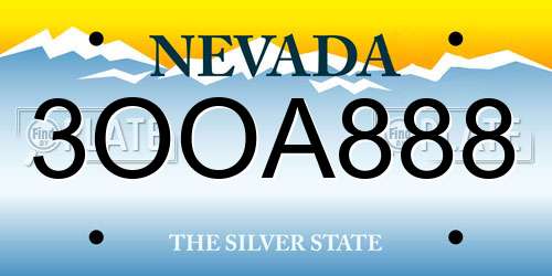 3OOA888 Nevada License Plate