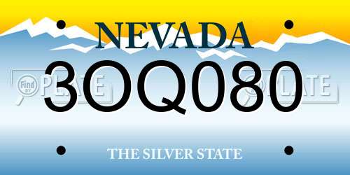 3OQ080 Nevada License Plate