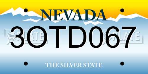 3OTD067 Nevada License Plate