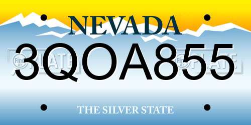 3QOA855 Nevada License Plate