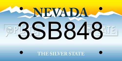 3SB848 Nevada License Plate