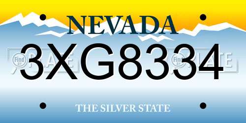 3XG8334 Nevada License Plate